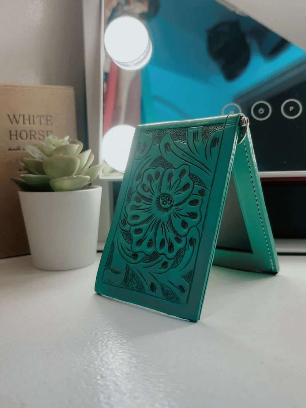 Turquoise Floral Tooled Leather Wallet